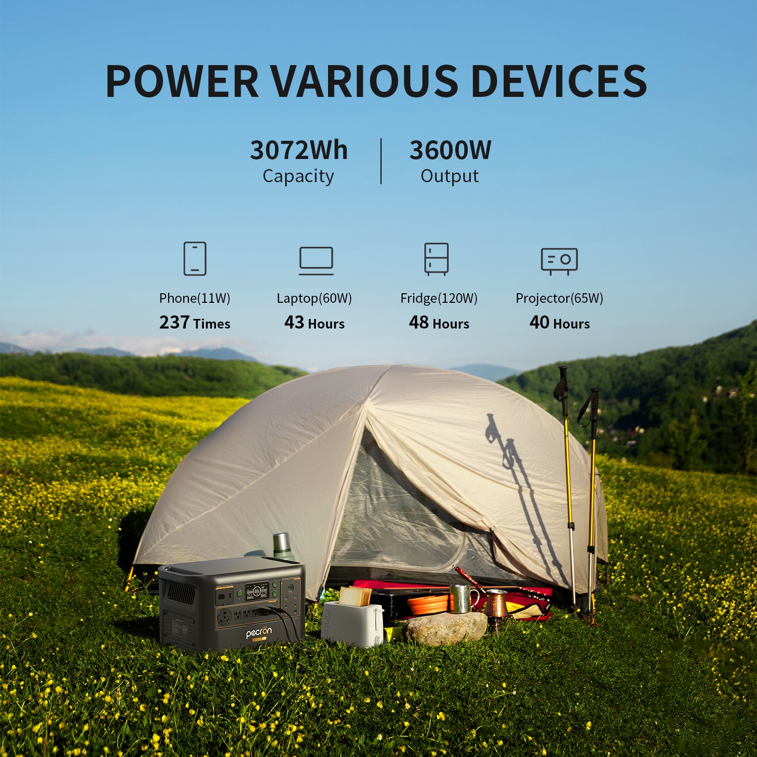 Pecron F3000LFP Power Station 3072Wh 3000W LiFePO4 Battery 220V